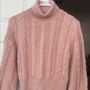 Guess pink Cable Knit Turtleneck Sweater